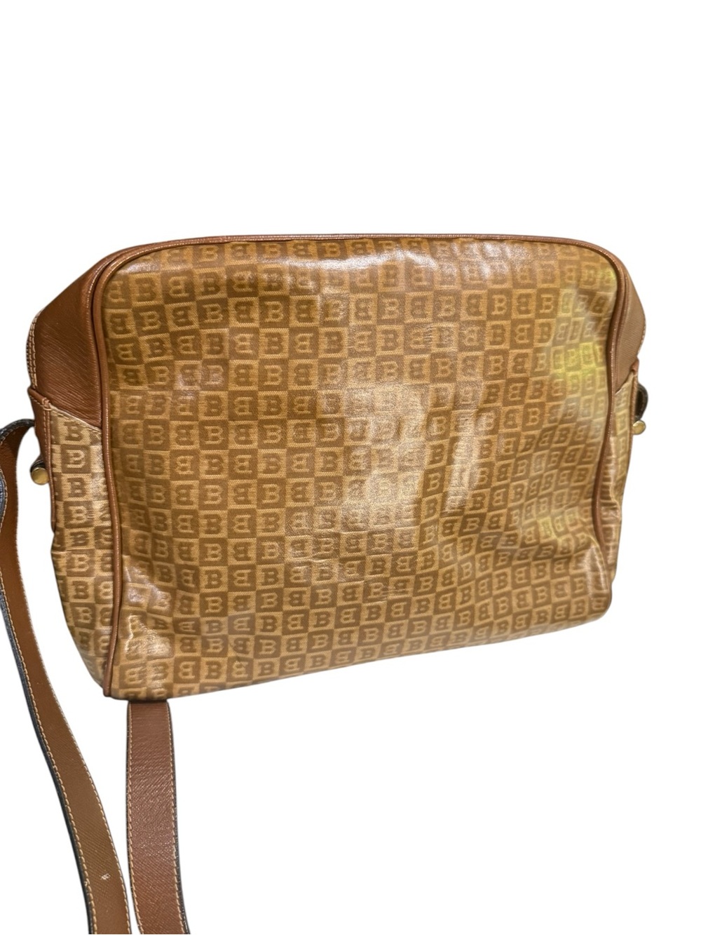 Vintage Bally Monogram Crossbody Bag Brown Coated Canvas Leather Italy - Picture 3 of 11